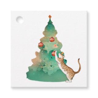Playful Bengal Cat with a Christmas Tree Gift Tags