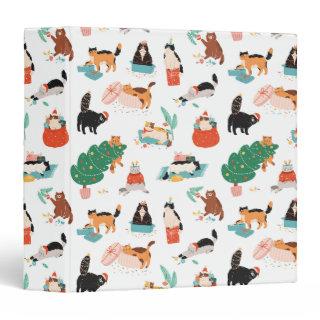 Playful Cats and Christmas Trees Pattern 3 Ring Binder