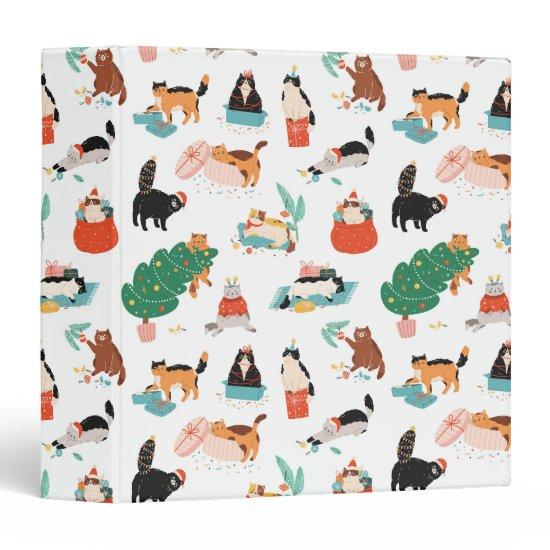 Playful Cats and Christmas Trees Pattern 3 Ring Binder