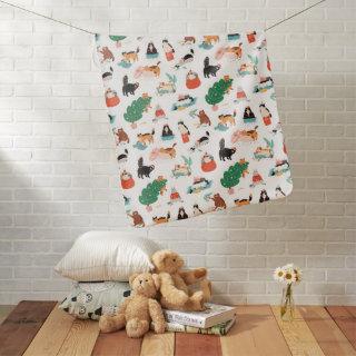 Playful Cats and Christmas Trees Pattern Baby Blanket