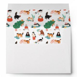 Playful Cats and Christmas Trees Pattern Envelope