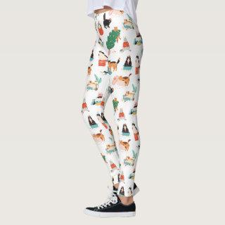 Playful Cats and Christmas Trees Pattern Leggings