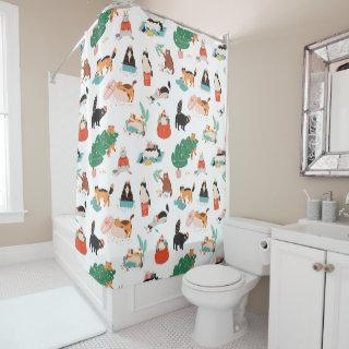 Playful Cats and Christmas Trees Pattern Shower Curtain