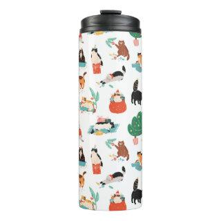Playful Cats and Christmas Trees Pattern Thermal Tumbler
