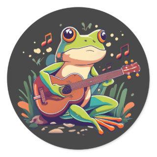 Playful Frog with Banjo - Cute Musical Amphibian Classic Round Sticker