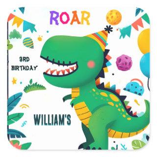 playful kids cute boys T three 3 rex 3rd birthday Square Sticker