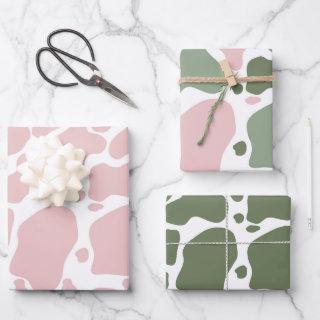Playful Pink and Sage Green Cow Print Pattern  Sheets