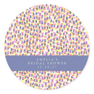 Playful Purple Abstract Dot Custom Bridal Shower Classic Round Sticker