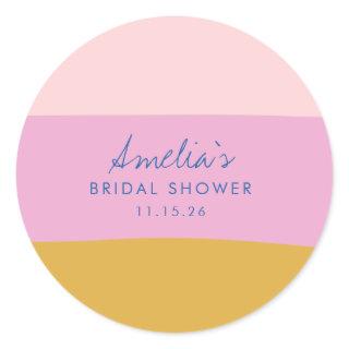 Playful Stripes Blue Yellow Custom Bridal Shower Classic Round Sticker