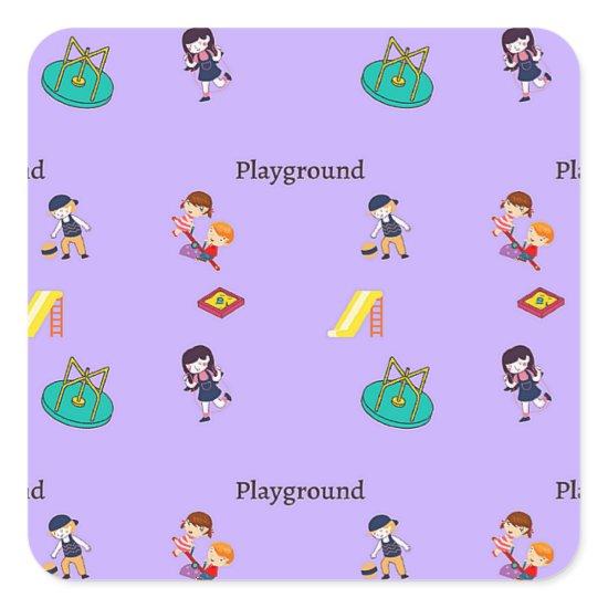 Playground pattern on purple square sticker