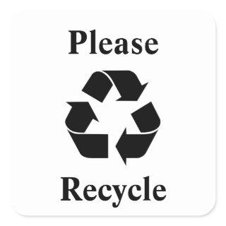 Please Recycle with Recycling Symbol Square Sticker
