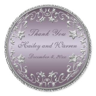 Plum and Pewter 3" Diameter Round Sticker