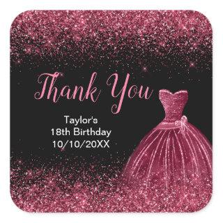 Plum Purple Dress Faux Glitter Birthday Thank You Square Sticker