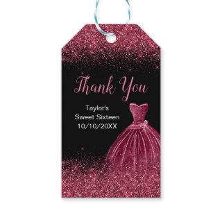 Plum Purple Dress Faux Glitter Sweet 16 Thank You Gift Tags