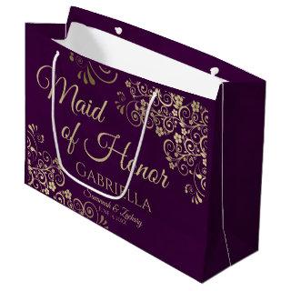 Plum Purple & Gold Lace Maid of Honor Wedding Large Gift Bag