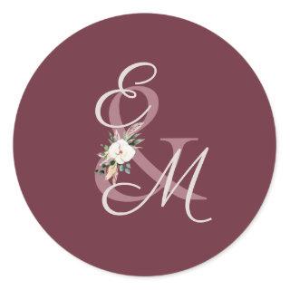 Plum White Orchid Pampas Grass Tropical Initials Classic Round Sticker