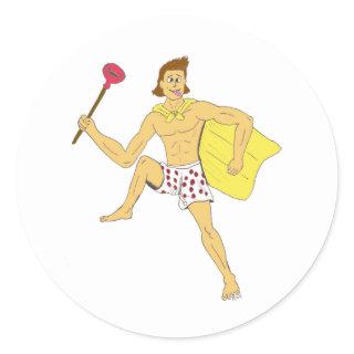 plunger and underwear guy classic round sticker