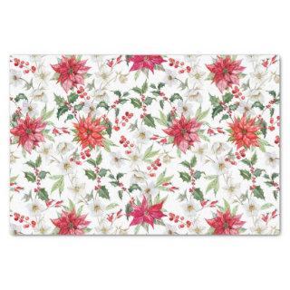 Poinsettia and Paperwhite Christmas Floral Pattern Tissue Paper