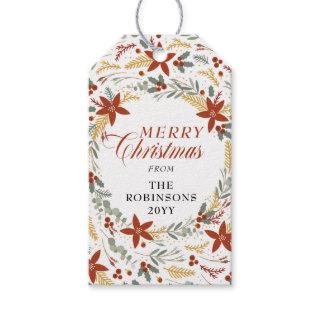 Poinsettia | Holly Berries  Wreath Merry Christmas Gift Tags