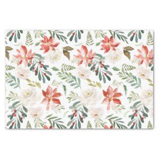 Poinsettia Holly Berry Ivory Floral Holiday Season Tissue Paper