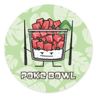 Poke bowl Hawaii raw fish salad chopsticks aku Classic Round Sticker