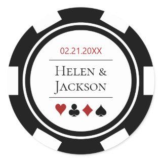 Poker Chip in Black and White Las Vegas Wedding Classic Round Sticker