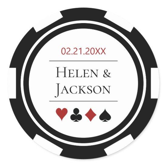 Poker Chip in Black and White Las Vegas Wedding Classic Round Sticker