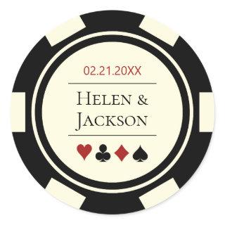 Poker Chip in Black Ivory White Las Vegas Wedding Classic Round Sticker