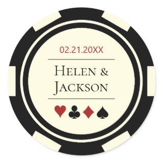 Poker Chip in Black Ivory White Las Vegas Wedding Classic Round Sticker