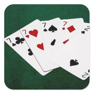 Poker Hands - Four Of A Kind - Sevens and Two Square Sticker