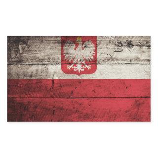 Poland Flag on Old Wood Grain Rectangular Sticker