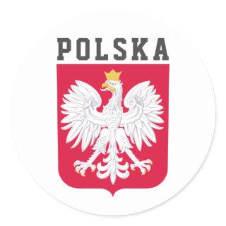 Poland flag (with coat of arms) classic round sticker