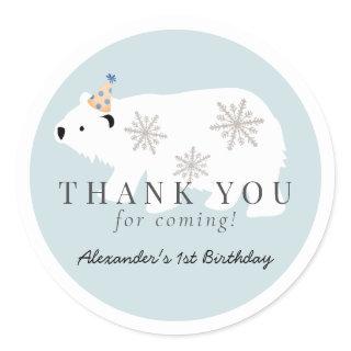 Polar Bear Winter Wonderland Blue Birthday Classic Round Sticker