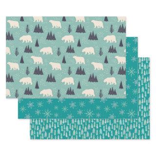 Polar Bears and Forest Bundle: Teal Blue  Sheets