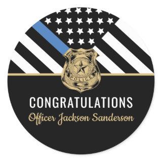 Police Blue Line Congratulation Officer Retirement Classic Round Sticker