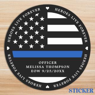 Police Memorial Fallen Officer Thin Blue Line Classic Round Sticker