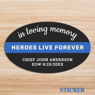 Police Memorial In Loving Memory Thin Blue Line Oval Sticker