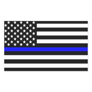 Police Thin Blue Line American Flag Rectangular Sticker