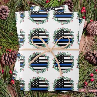 Police Thin Blue Line Wreath Merry Christmas  Sheets