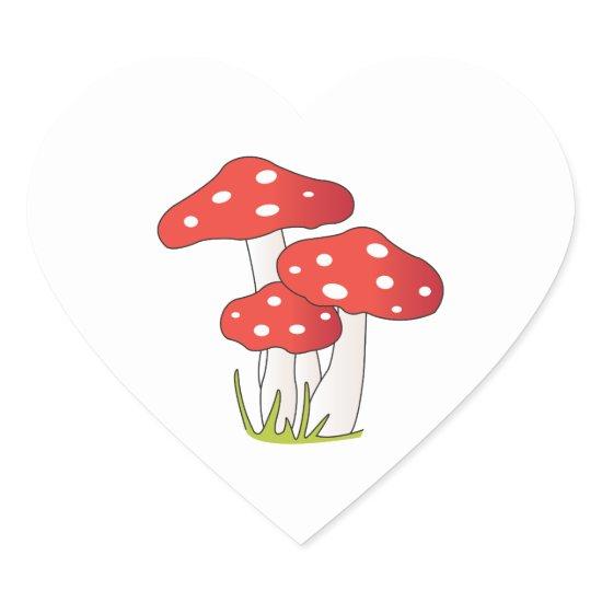 Polka Dot Mushrooms Heart Sticker