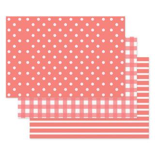 Polka Dots, Stripes and Gingham Patterns in Coral  Sheets