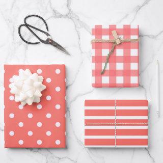 Polka Dots, Stripes and Gingham Patterns in Coral  Sheets