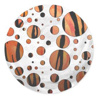 Polks Dot Tiger Hot orange and Black Print Classic Round Sticker