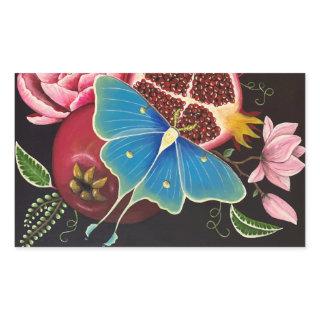 Pomegranate and Luna Moth Fine Art Stick 4 Pack Rectangular Sticker