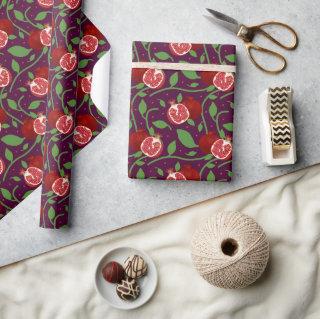 Pomegranate Fruit and Botanical on Plum Purple