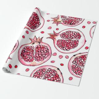 Pomegranate watercolor and ink pattern