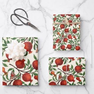 Pomegranates and Bella Moths on off white  Sheets