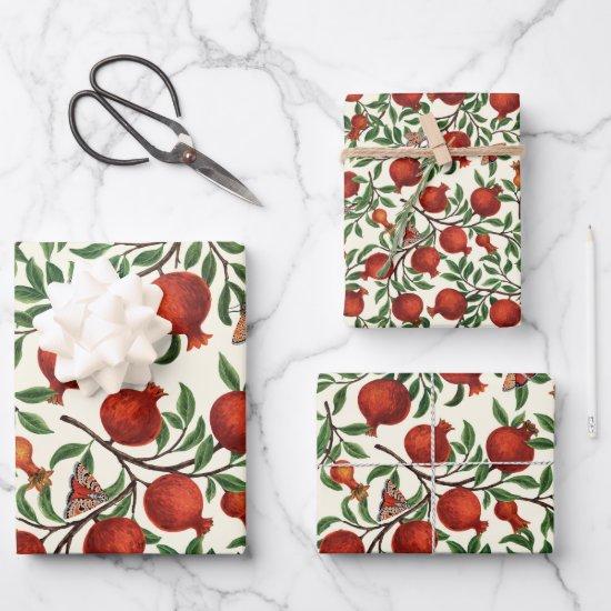 Pomegranates and Bella Moths on off white  Sheets