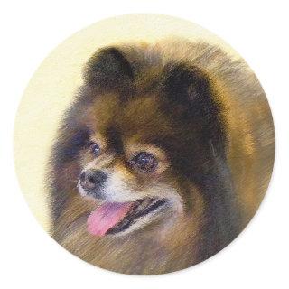 Pomeranian Black and Tan Painting Original Dog Art Classic Round Sticker
