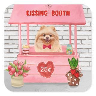 Pomeranian Dog Valentine's Day Kissing Booth Square Sticker